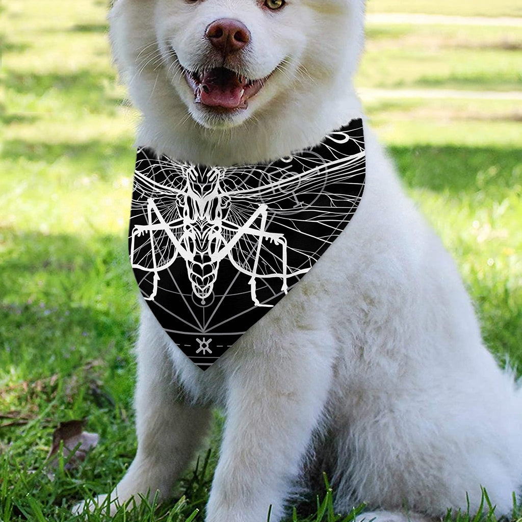 Black And White Mantis Spirit Print Over The Collar Dog Bandana