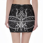 Black And White Mantis Spirit Print Pencil Mini Skirt