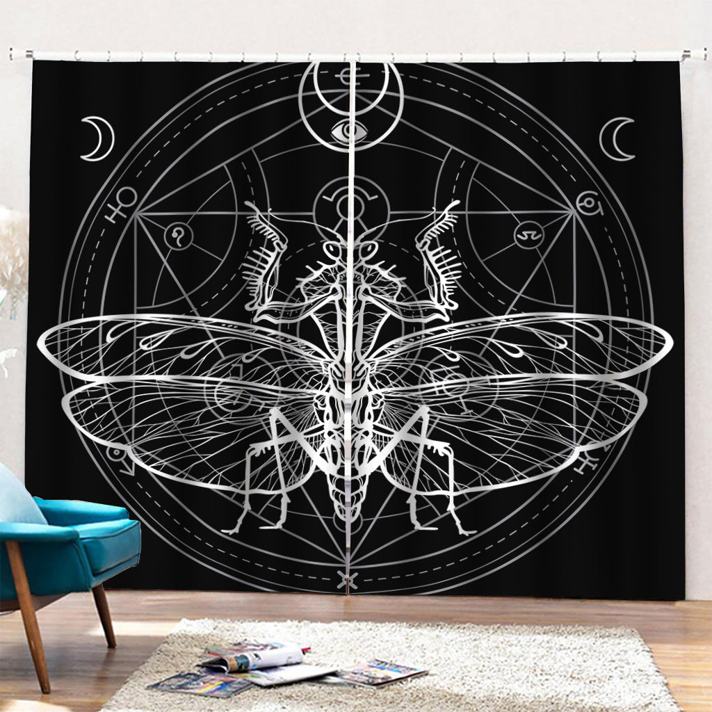 Black And White Mantis Spirit Print Pencil Pleat Curtains