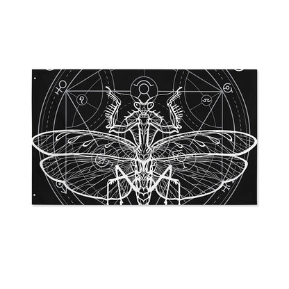 Black And White Mantis Spirit Print Polyester Flag