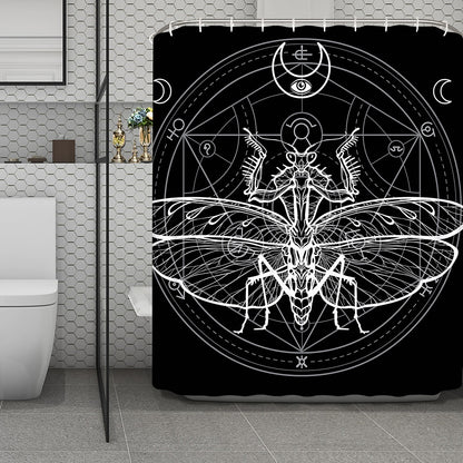 Black And White Mantis Spirit Print Polyester Shower Curtain