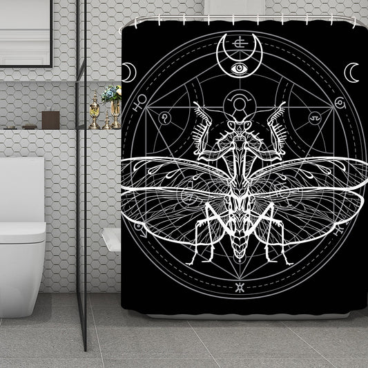 Black And White Mantis Spirit Print Polyester Shower Curtain