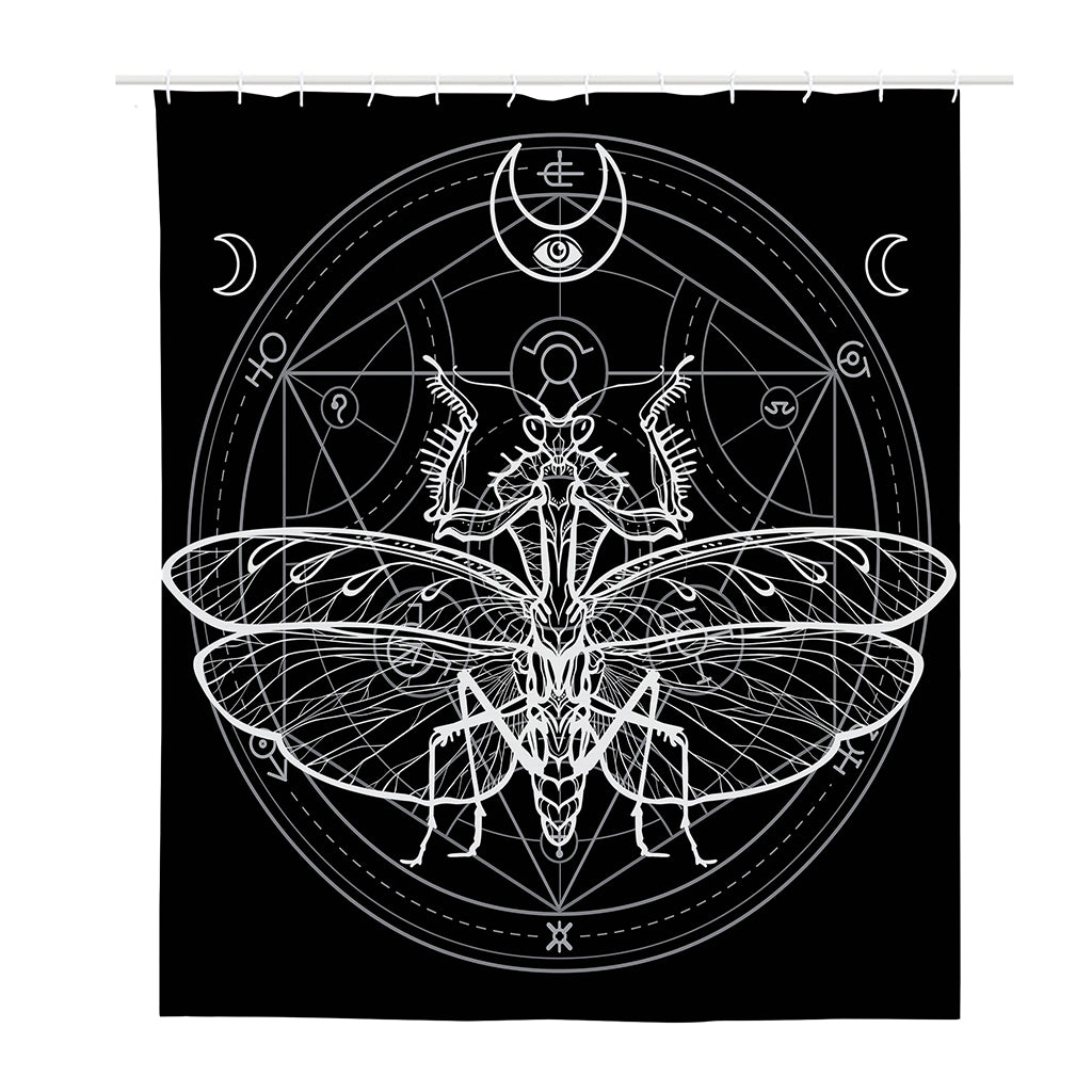 Black And White Mantis Spirit Print Polyester Shower Curtain