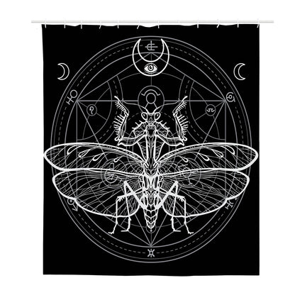 Black And White Mantis Spirit Print Polyester Shower Curtain