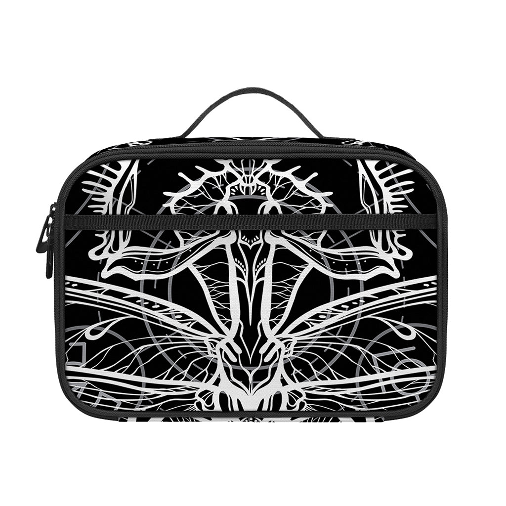 Black And White Mantis Spirit Print Portable Lunch Bag