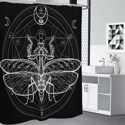 Black And White Mantis Spirit Print Premium Shower Curtain