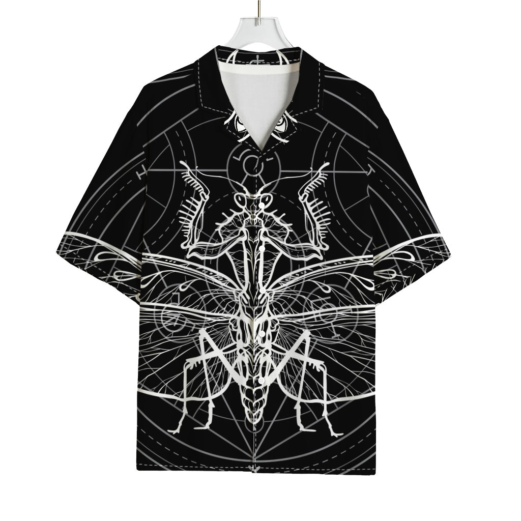 Black And White Mantis Spirit Print Rayon Hawaiian Shirt
