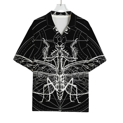Black And White Mantis Spirit Print Rayon Hawaiian Shirt