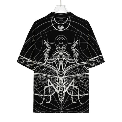 Black And White Mantis Spirit Print Rayon Hawaiian Shirt