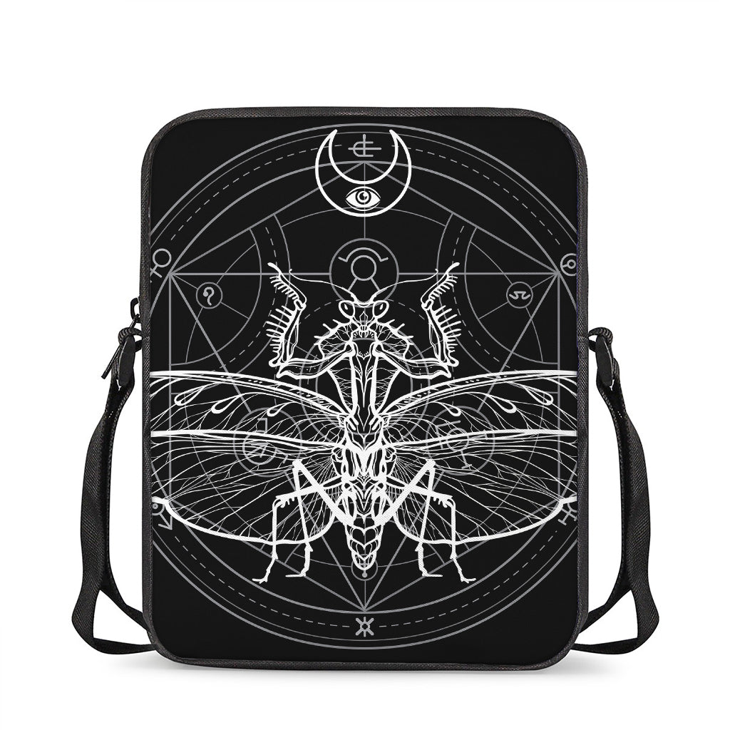 Black And White Mantis Spirit Print Rectangular Crossbody Bag