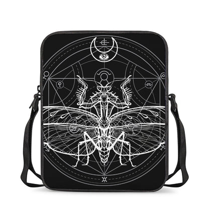 Black And White Mantis Spirit Print Rectangular Crossbody Bag