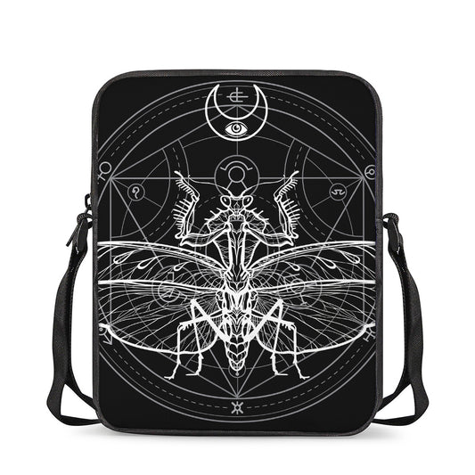 Black And White Mantis Spirit Print Rectangular Crossbody Bag