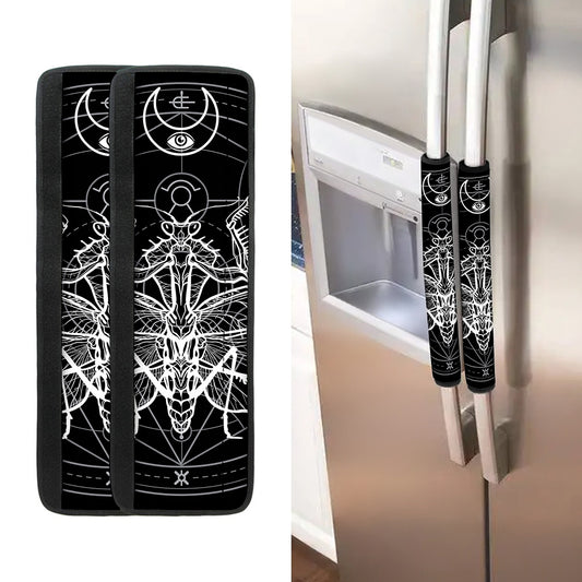 Black And White Mantis Spirit Print Refrigerator Handle Covers