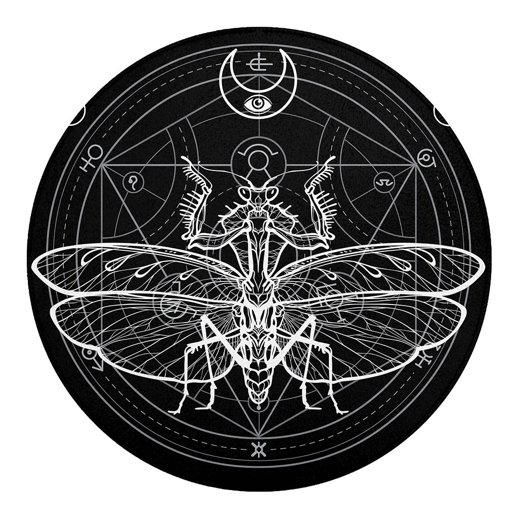 Black And White Mantis Spirit Print Round Blanket