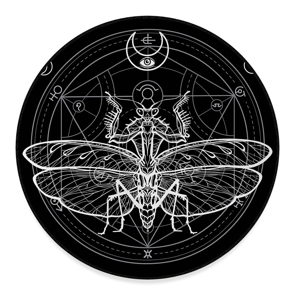 Black And White Mantis Spirit Print Round Floor Mat