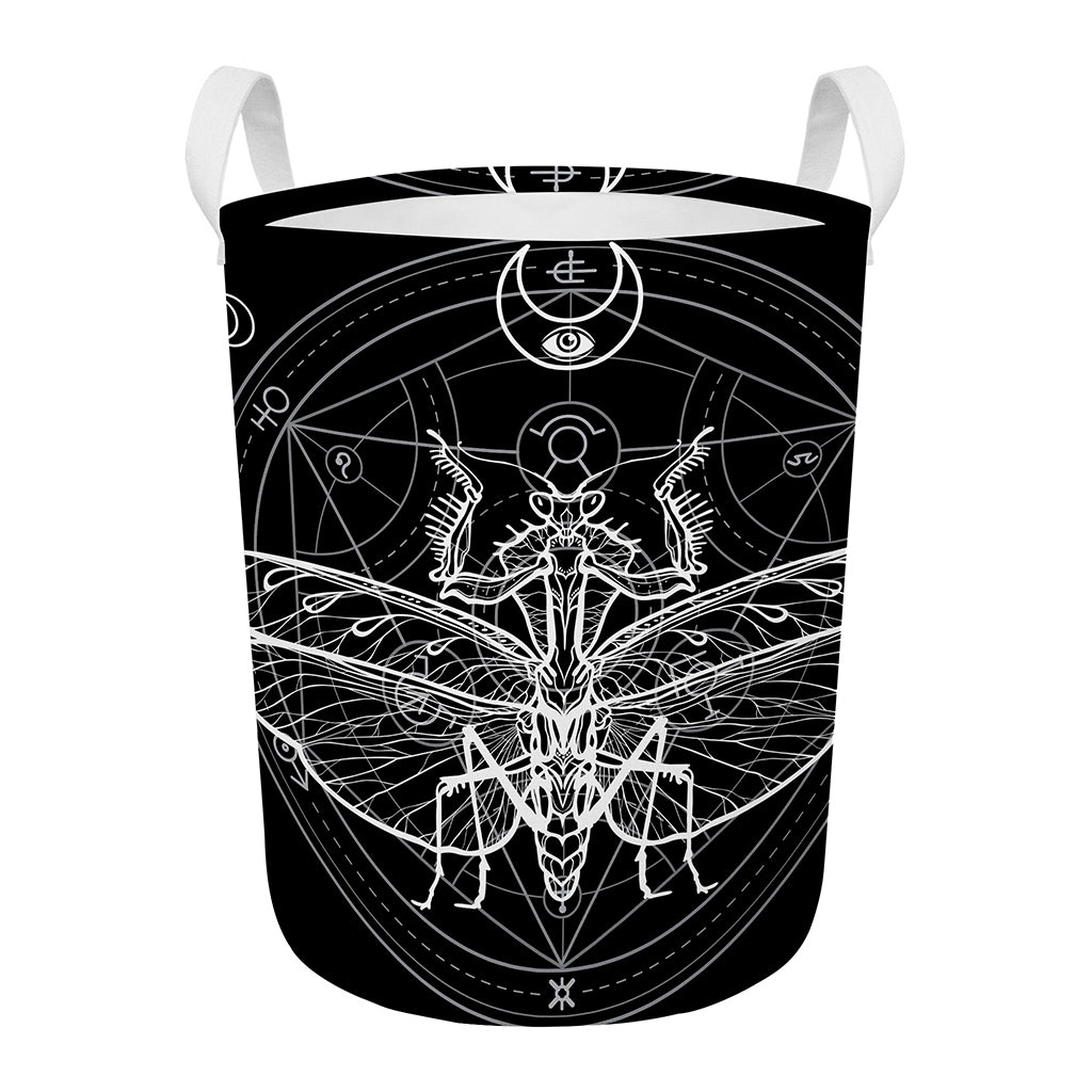 Black And White Mantis Spirit Print Round Laundry Basket