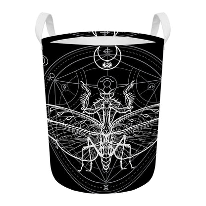 Black And White Mantis Spirit Print Round Laundry Basket