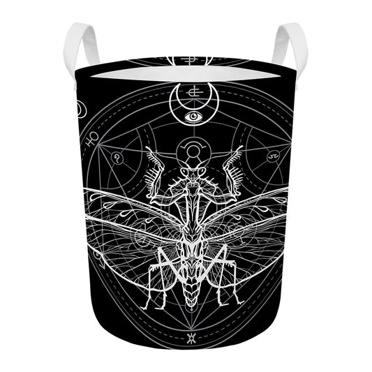 Black And White Mantis Spirit Print Round Laundry Basket