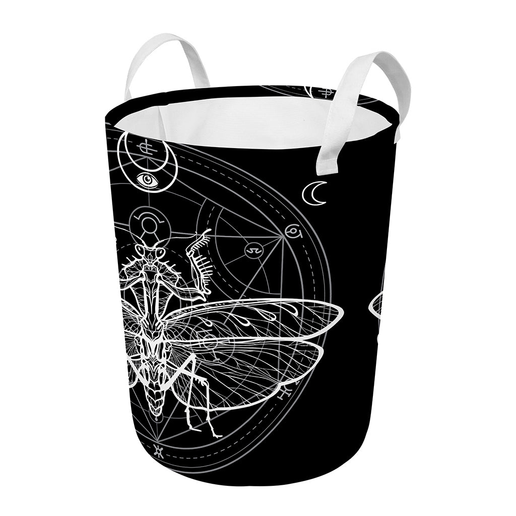 Black And White Mantis Spirit Print Round Laundry Basket