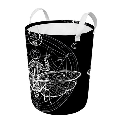 Black And White Mantis Spirit Print Round Laundry Basket