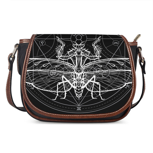 Black And White Mantis Spirit Print Saddle Bag