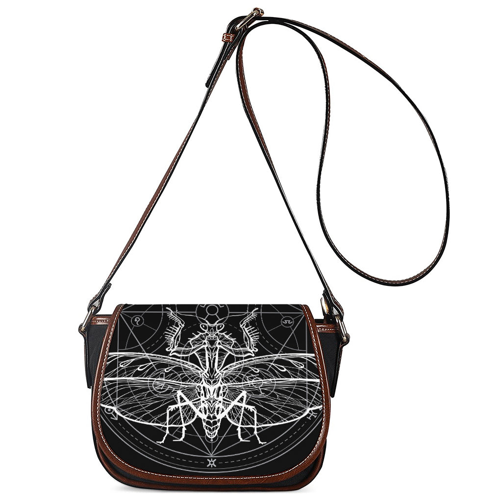 Black And White Mantis Spirit Print Saddle Bag
