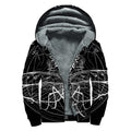 Black And White Mantis Spirit Print Sherpa Lined Zip Up Hoodie