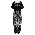 Black And White Mantis Spirit Print Short Sleeve Long Nightdress