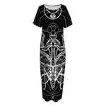 Black And White Mantis Spirit Print Short Sleeve Long Nightdress