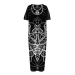 Black And White Mantis Spirit Print Short Sleeve Long Nightdress