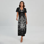 Black And White Mantis Spirit Print Short Sleeve Maxi Dress