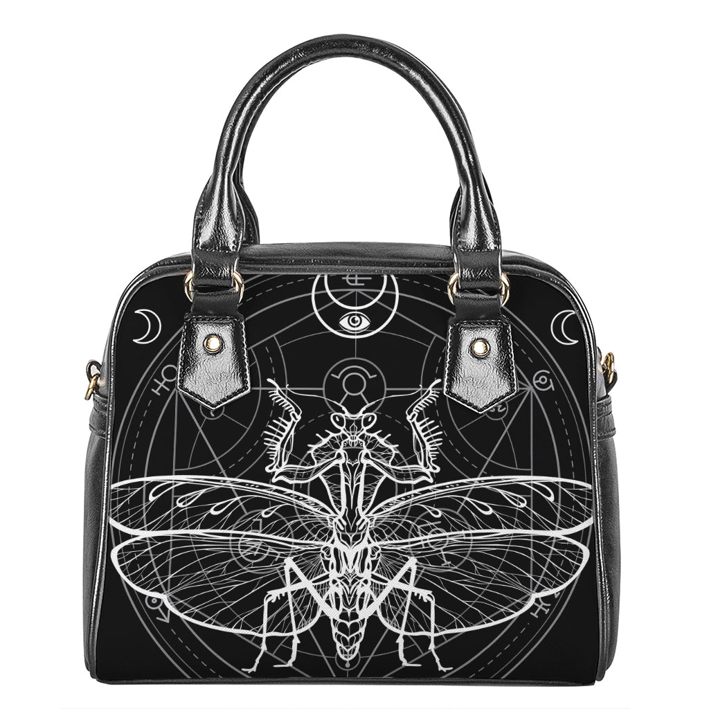 Black And White Mantis Spirit Print Shoulder Handbag