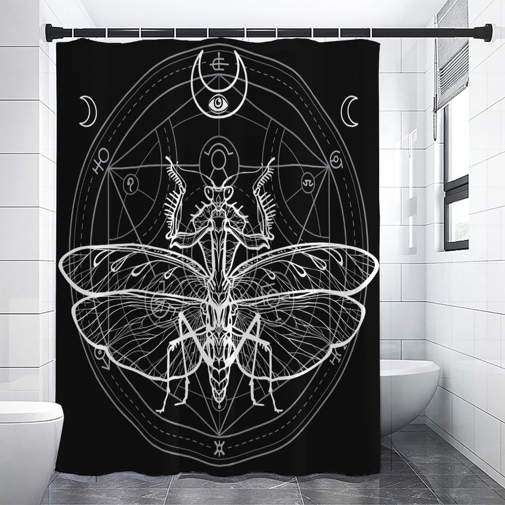 Black And White Mantis Spirit Print Shower Curtain