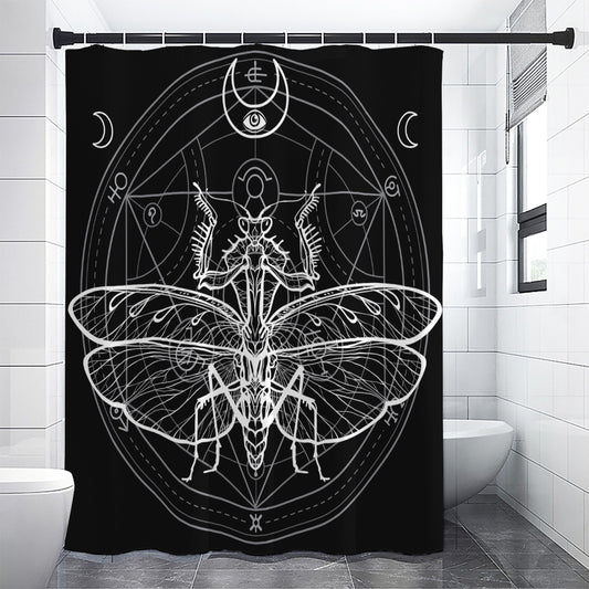 Black And White Mantis Spirit Print Shower Curtain