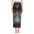 Black And White Mantis Spirit Print Side Slit Maxi Skirt