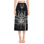 Black And White Mantis Spirit Print Side Slit Midi Skirt