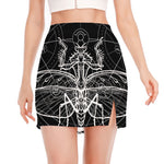 Black And White Mantis Spirit Print Side Slit Mini Skirt