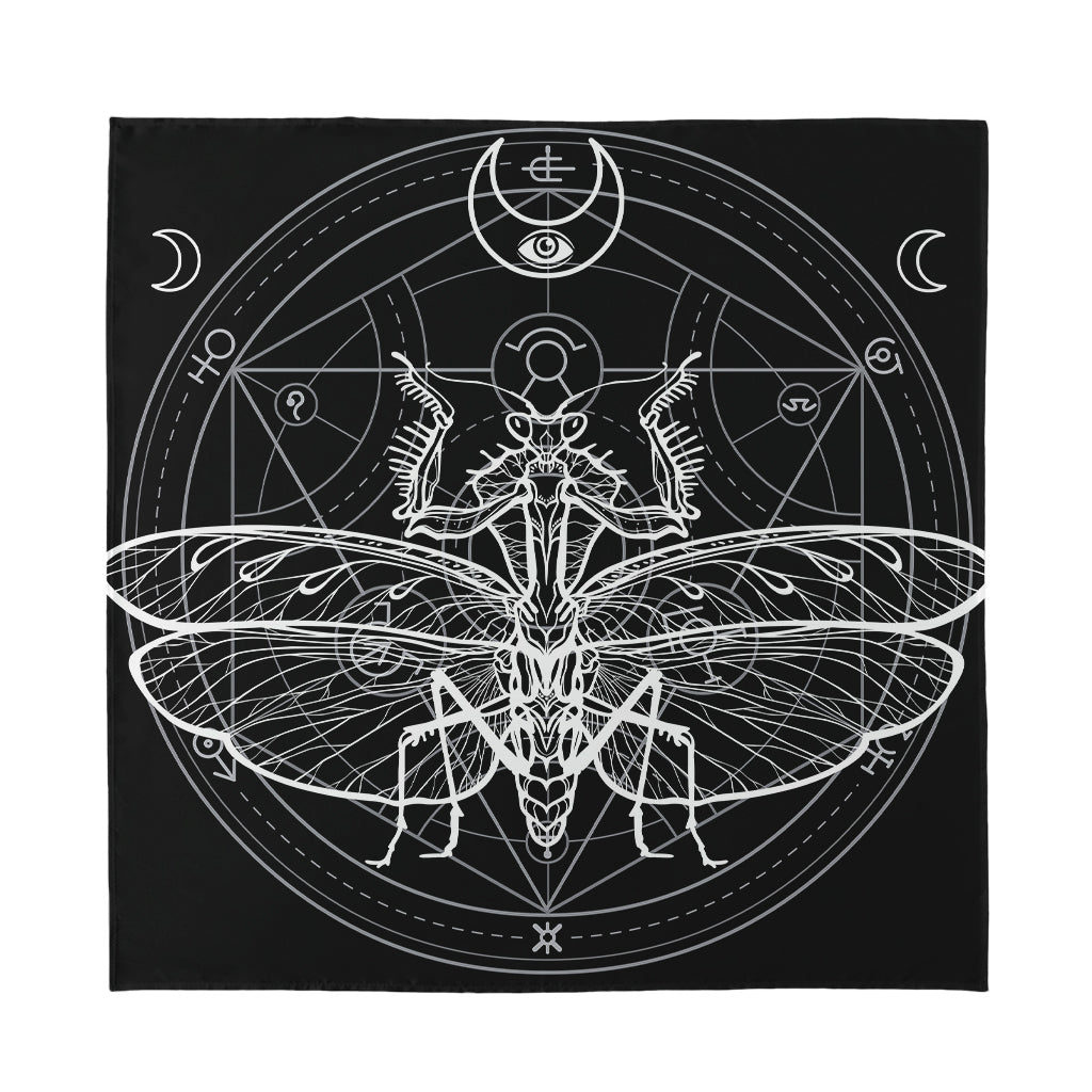 Black And White Mantis Spirit Print Silk Bandana