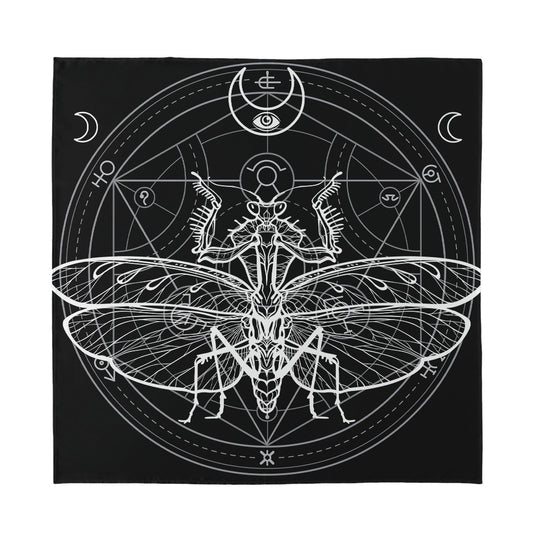Black And White Mantis Spirit Print Silk Bandana