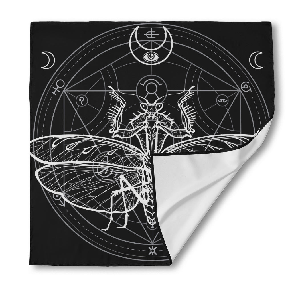 Black And White Mantis Spirit Print Silk Bandana