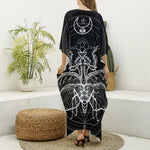 Black And White Mantis Spirit Print Silk V-Neck Kaftan Dress