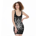 Black And White Mantis Spirit Print Sleeveless Bodycon Dress
