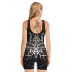 Black And White Mantis Spirit Print Sleeveless One Piece Swimsuit