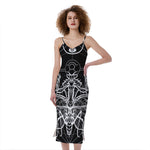 Black And White Mantis Spirit Print Slim Fit Midi Cami Dress