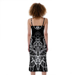 Black And White Mantis Spirit Print Slim Fit Midi Cami Dress