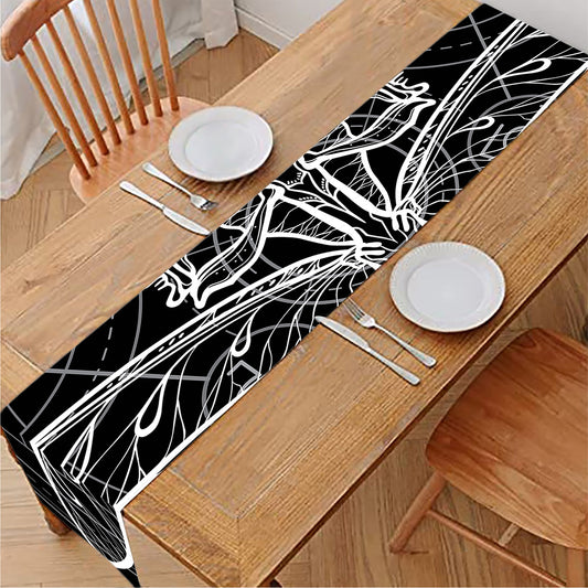 Black And White Mantis Spirit Print Table Runner