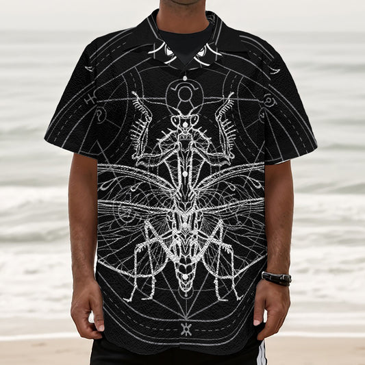 Black And White Mantis Spirit Print Textured Short Sleeve Shirt