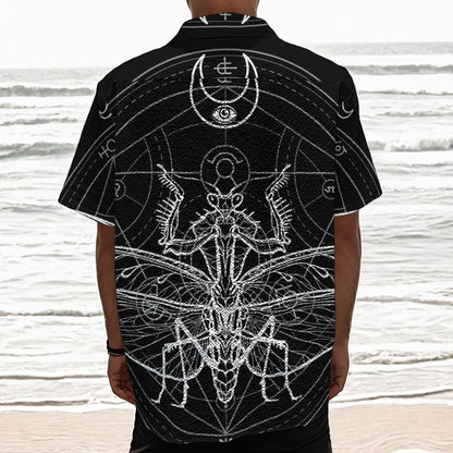 Black And White Mantis Spirit Print Textured Short Sleeve Shirt