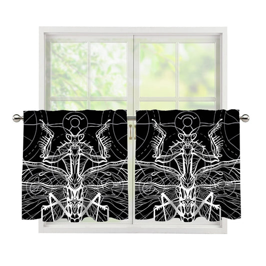 Black And White Mantis Spirit Print Tier Curtains