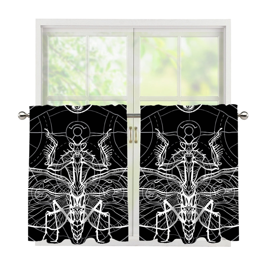 Black And White Mantis Spirit Print Tier Curtains
